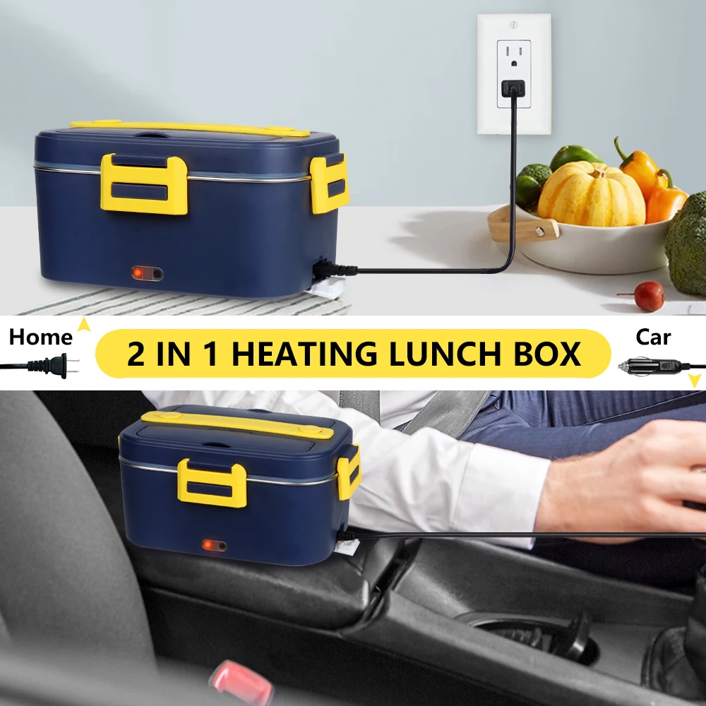 B10-1294 Household 2-In-1 Portable Lunch Box Sets Safe Stainless Steel Food Warmer Electric Lunch Box With Carry Bag