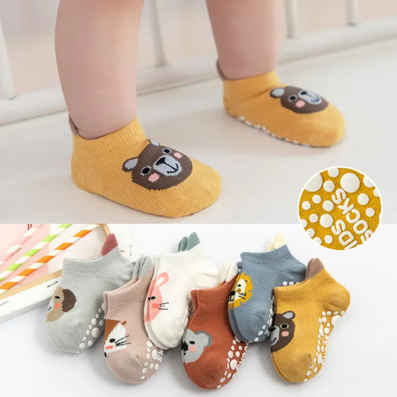 New Baby non-slip Stitching Socks Newborn Animal Cute Combed Cotton Floor Kid Toddler Short Ankle Grip Slipper Socks