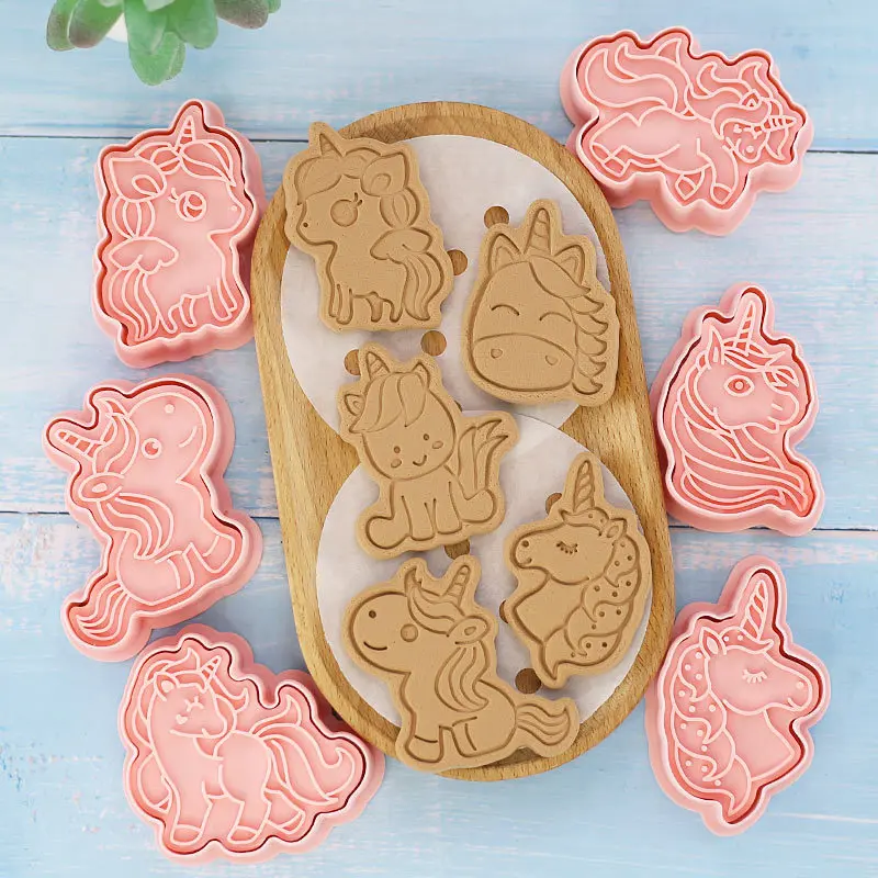 Unicorn Cookie Cutters With Plunger Stamps Set 8 Piece Unicorn Shape Embossing Cookie Stamp With Unicorn Head For Biscuit