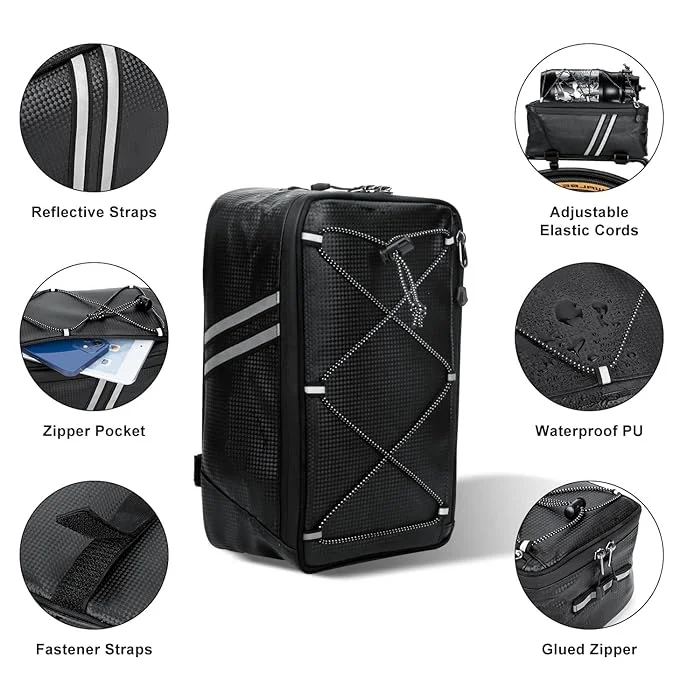 Factory Custom Rear Bike Rack Bag with Rain Cover, 7L/9L/10L/12L Waterproof Bicycle Ebike Saddle Bag