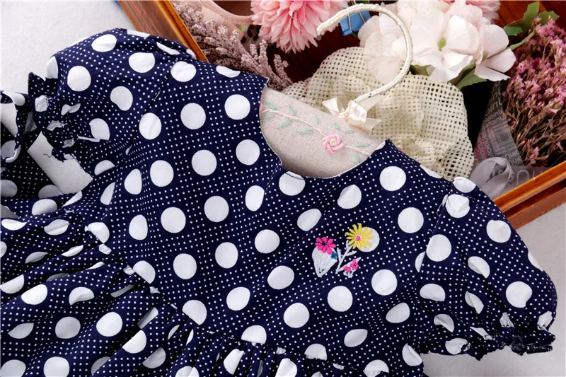 B031348 newborn baby girl dresses summer red Dot embroidery kids dresses children cotton 100 %