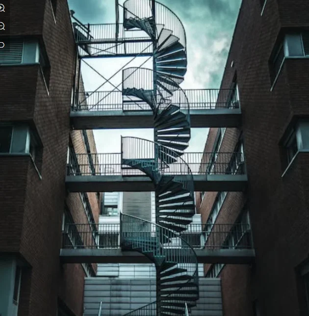 Commercial Outdoor Emergency Ladder Wrought Spiral Stairs Carbon Steel Beam Spiral Staircase