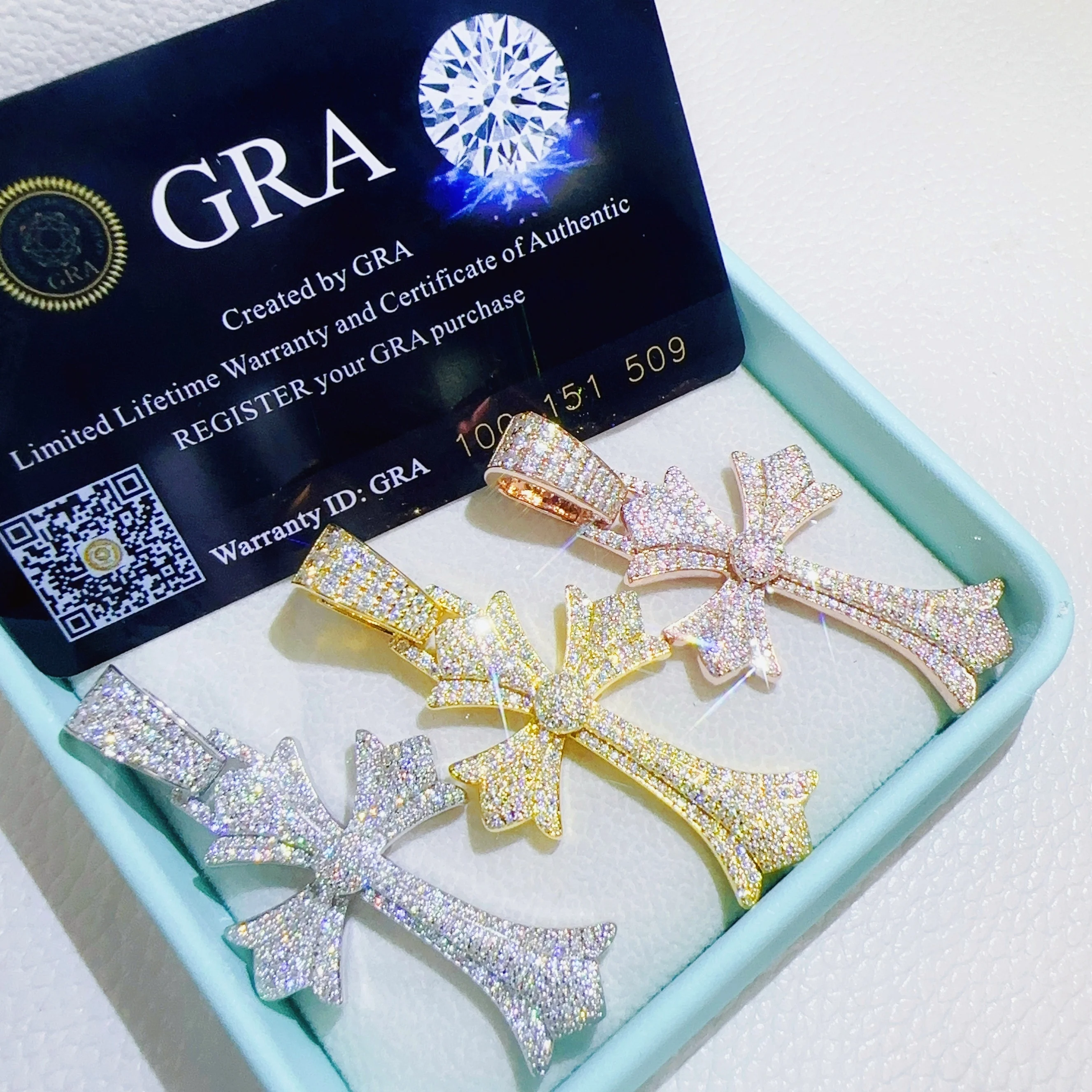 Moissanite Jewelry hip hop pendant full VVS Diamond Cross Pendant bling iced out 925 Sterling Silver Necklace