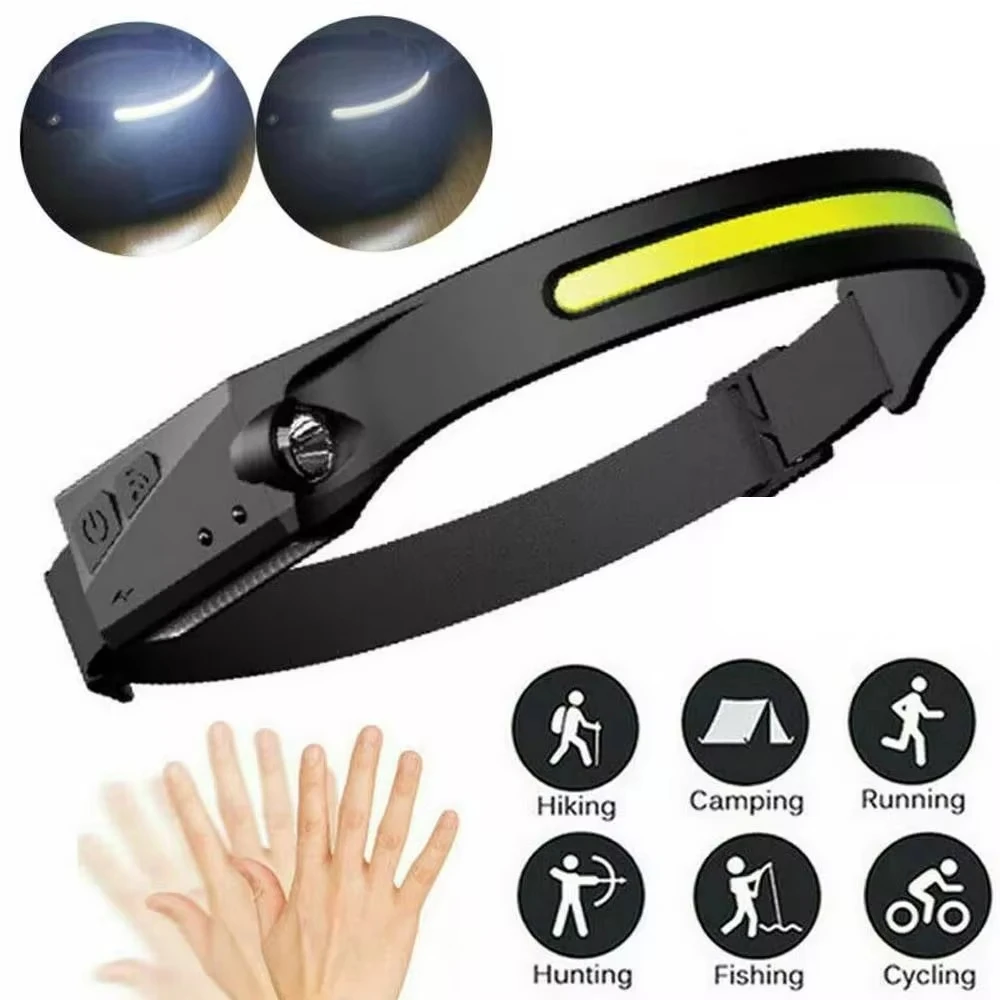 Silicone Cob Motion Sensor Headlight Headlamps 8-Mode Waterproof LED 350 Lumens Outdoor Camping Fishing Running Battery Power