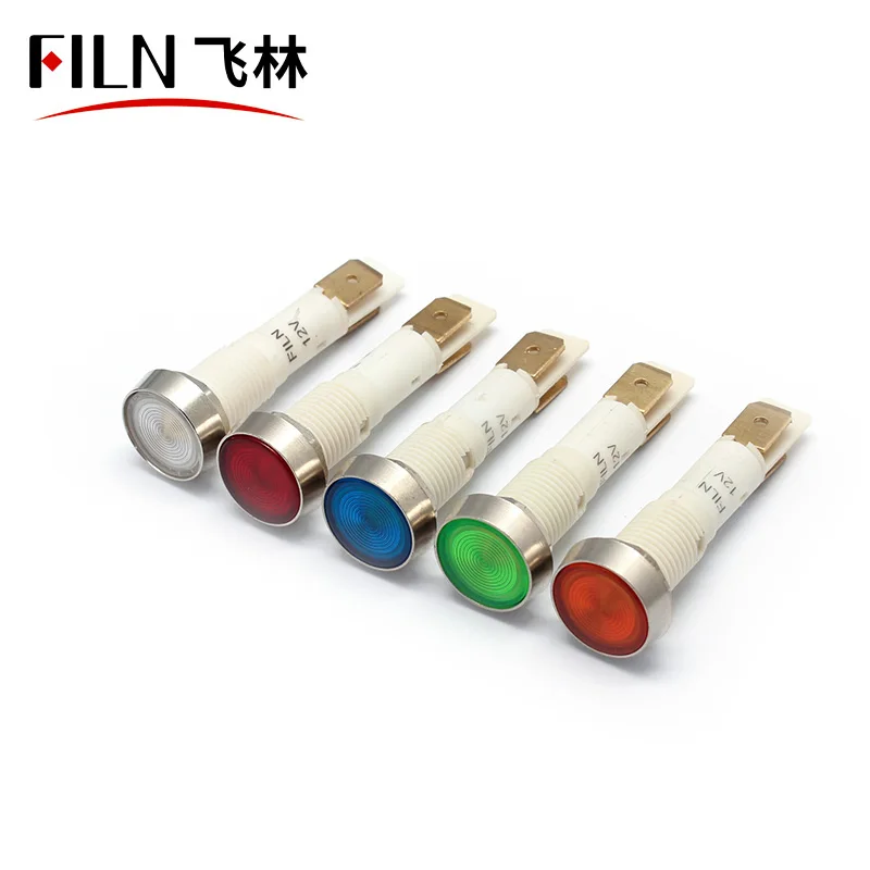  FILN 10mm signal lamp 12v 24v 110v red green blue white led plastic warning light with solder pins IP67