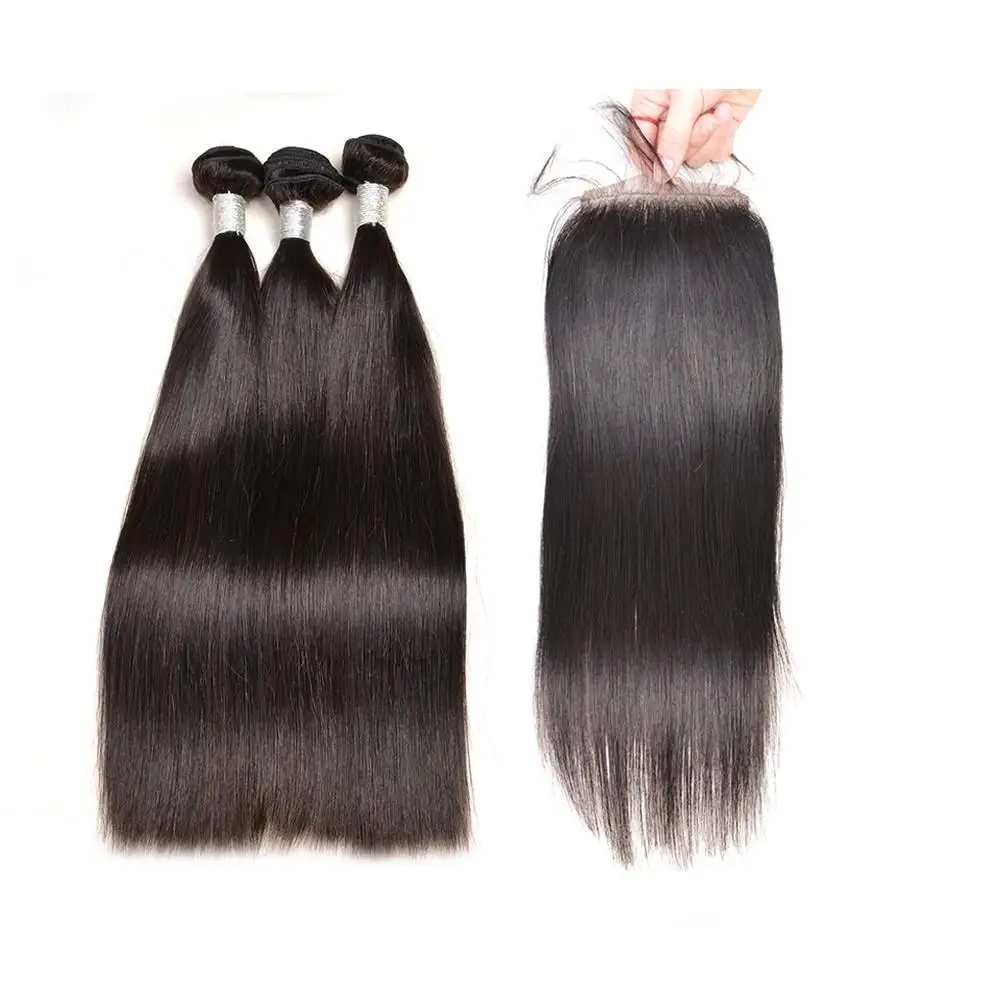 Wholesale price top quality brazilian full cuticle aligned remy hair 5x5 lace closure packet human hair bundle with closure