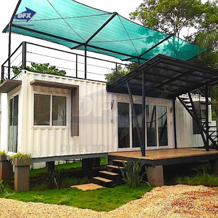 Shipping container house with garage 2 bedroom 40ft modular prefab garden building coffee shop bar tiny home