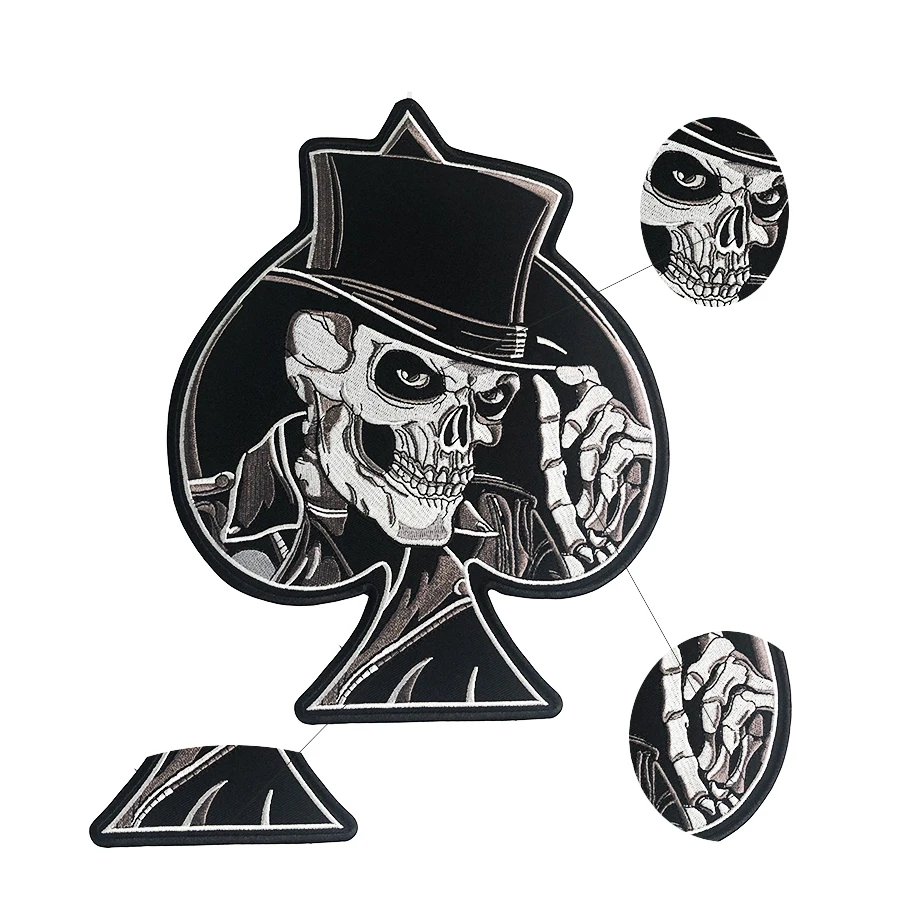 Skull Top Hat Spade Jacket Back Patch Emblem Biker Vest Punk Rockabilly Applique Iron On