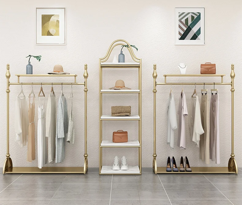 free standing garment rack modern golden industrial heavy duty clothing display rack for cloth shop wrought iron clothes racks