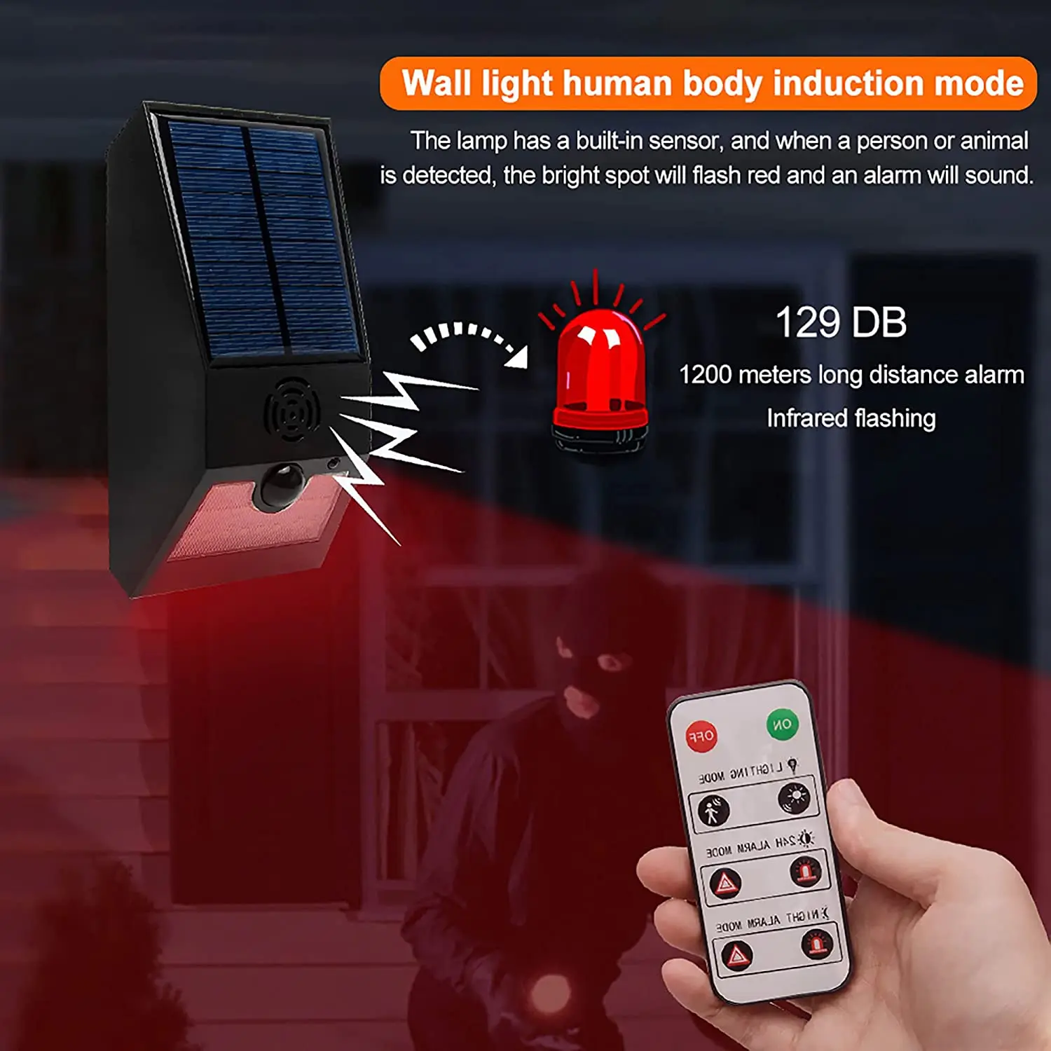 Solar Alarm Light, Solar Strobe Light with Motion Detector Solar Alarm Light, Motion Detector with Remote Control