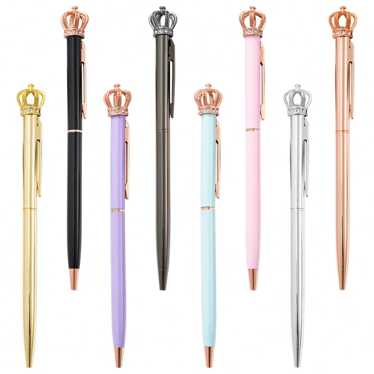 Stock factory wholesale colored metal pen cute crown diamond promotional ballpoint pen