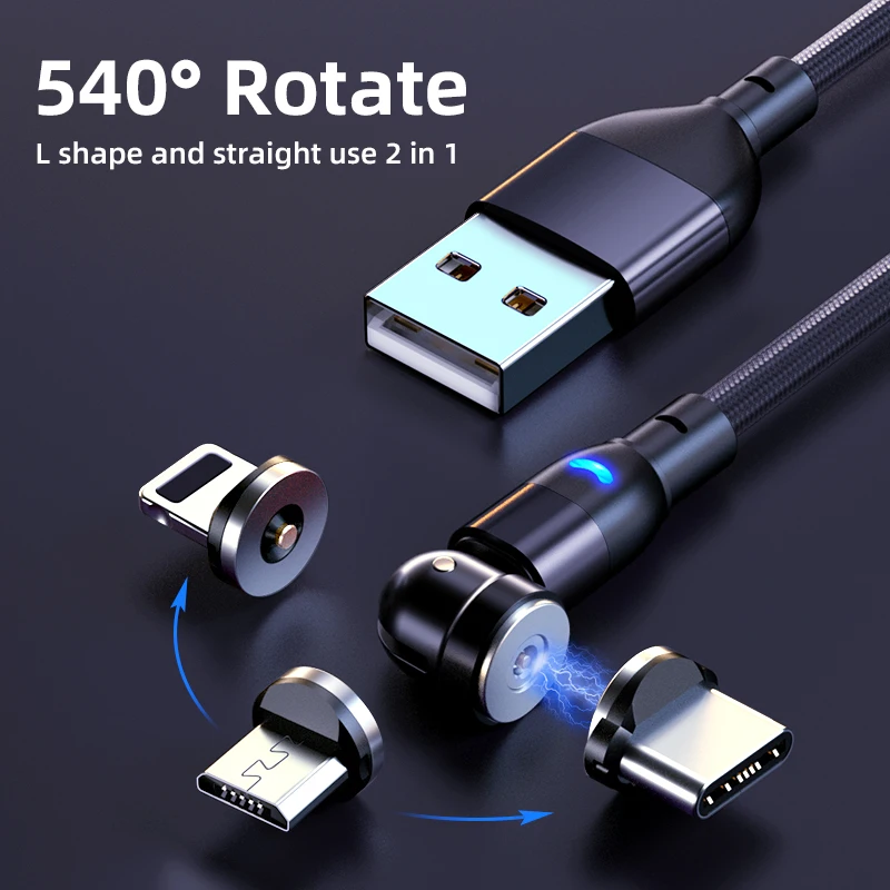  Магнитный usb-кабель Dataroad 3 в 1 с поворотом на 540 градусов Usb-кабель для передачи данных и быстрой зарядки Huawei Samsung
