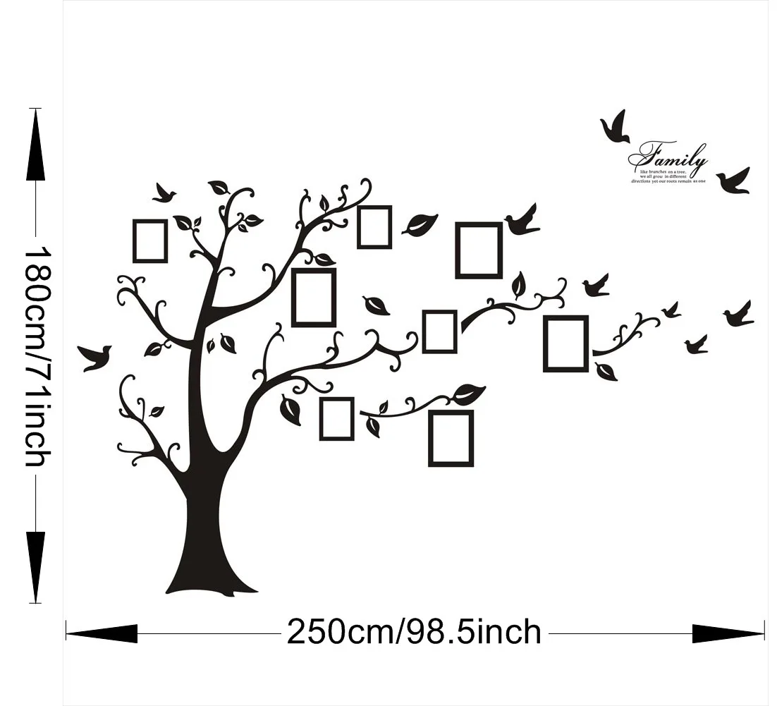 Home decoration 3d adhesive large photo frame tree sticker for wall