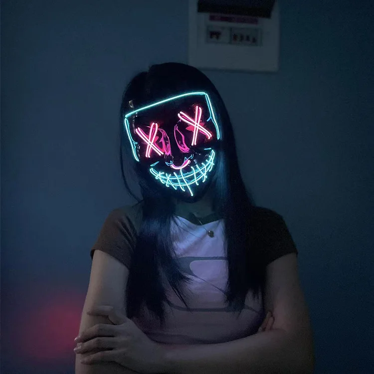 Halloween custom led glowing mask manufacturer scary led light up party masks halloween neon led purge mask for masquerade