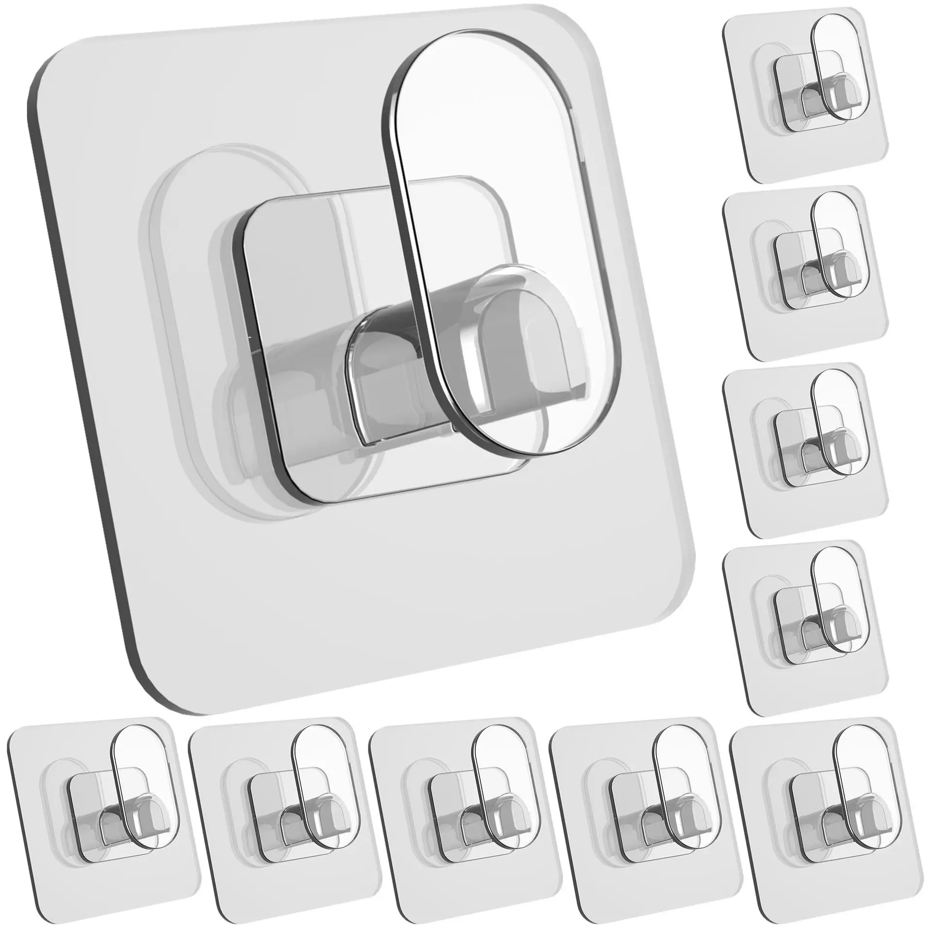 10 Packs Large Wall Hooks for Hanging Heavy Duty Waterproof Transparent Adhesive Wall Hooks