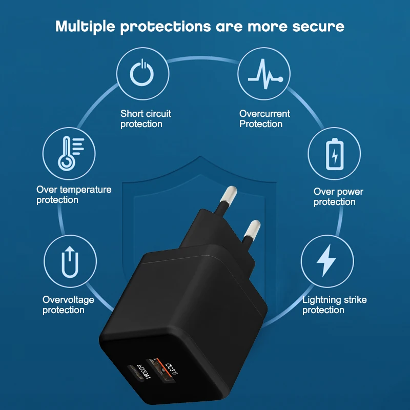 Новый дизайн A + C PD20w + QC3.0 18 Вт двойной порт Usb Сетевое зарядное устройст