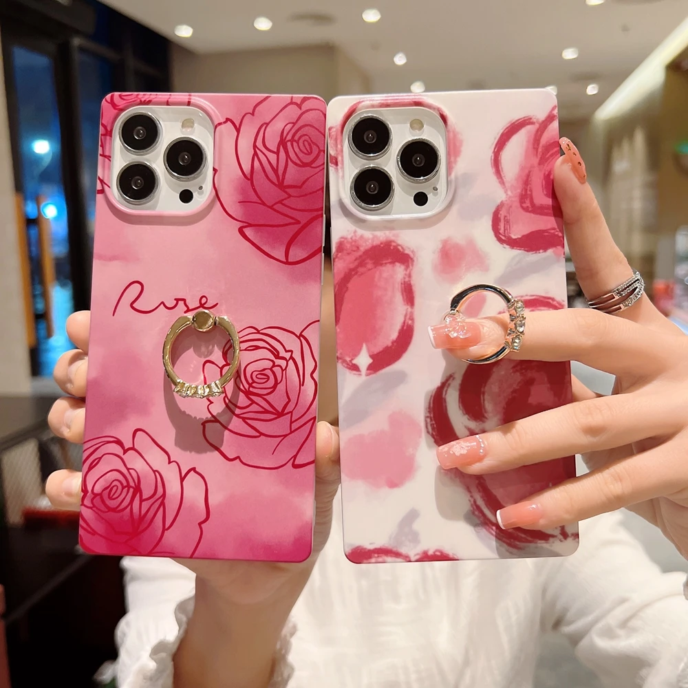 Rose flower case back cover for iPhone 11/12/13 Promax, For iPhone 13 Pro Ring stand case
