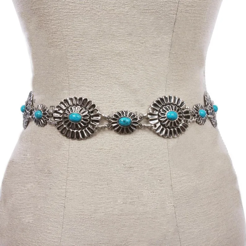 Accept Customized Kids Baby Girls Solid Oval Metal Turquoise Concho Belt Fashionable Western Accessories for Kids