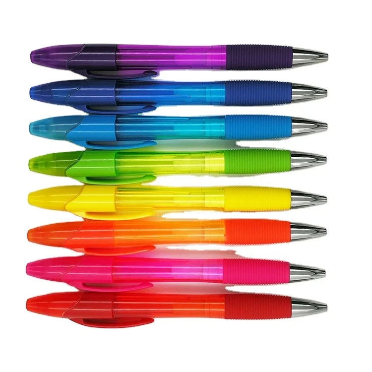 
Plastic promotion pen tranp. color barrel color highlighter ballpen cheap promotional pen 