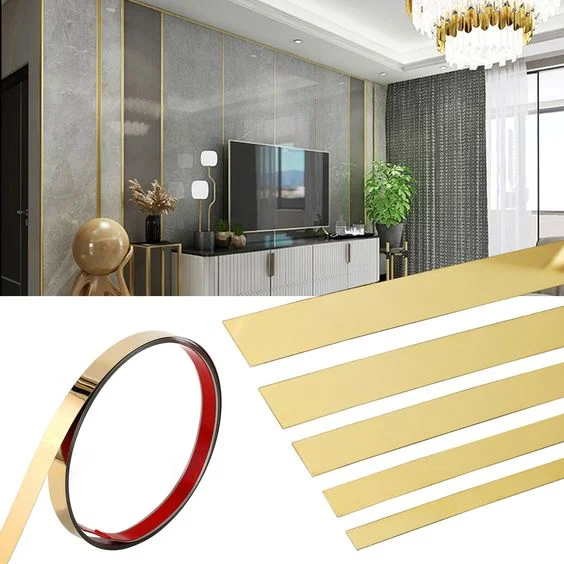 Custom Metallic Brushed Golden Decorative Glue For Pvc Edging Banding Tape Trim Strip Exquisite Edge Band Roll