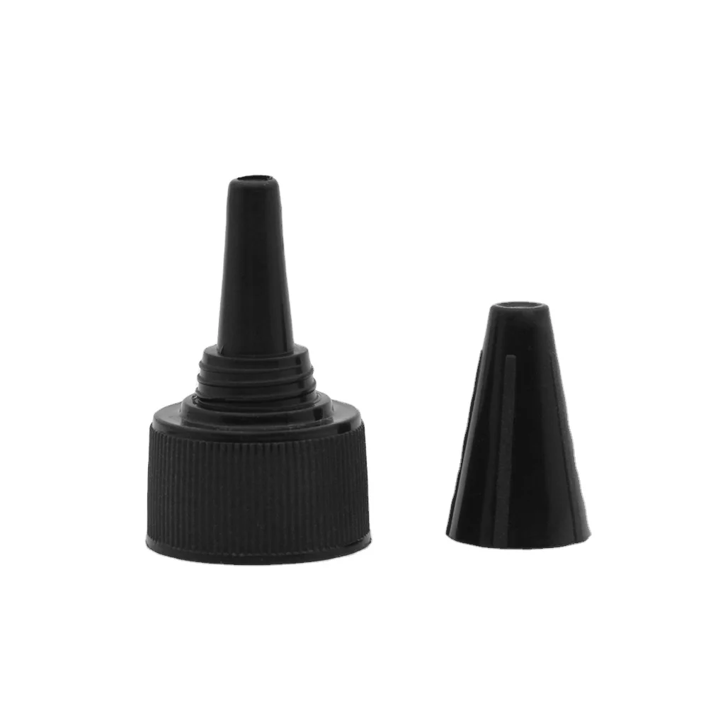 28/410 black sharp pointed mouth cap push pull bottle cap for dropper bottle