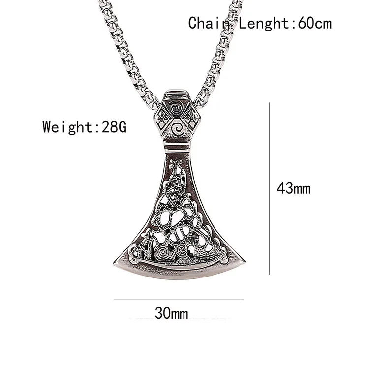 Custom Wholesale  Vintage Viking Design Jewelry Stainless Steel Black Axe Gothic Pattern Mens Pendant Necklace