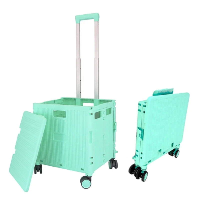 Durable Camping PP Silent Wheels Foldable Plastic Grocery Shopping Trolleys Carts With Seat