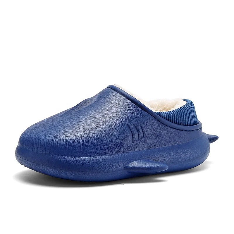 QY shoes New arrival popular winter warmth waterproof slipper EVA non-slip cartoon Shark designcotton shoes Clogs for children