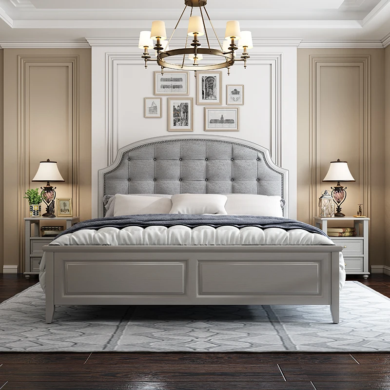Luxury wooden storage bedroom furniture king queen leather Upholstered head board bed frame