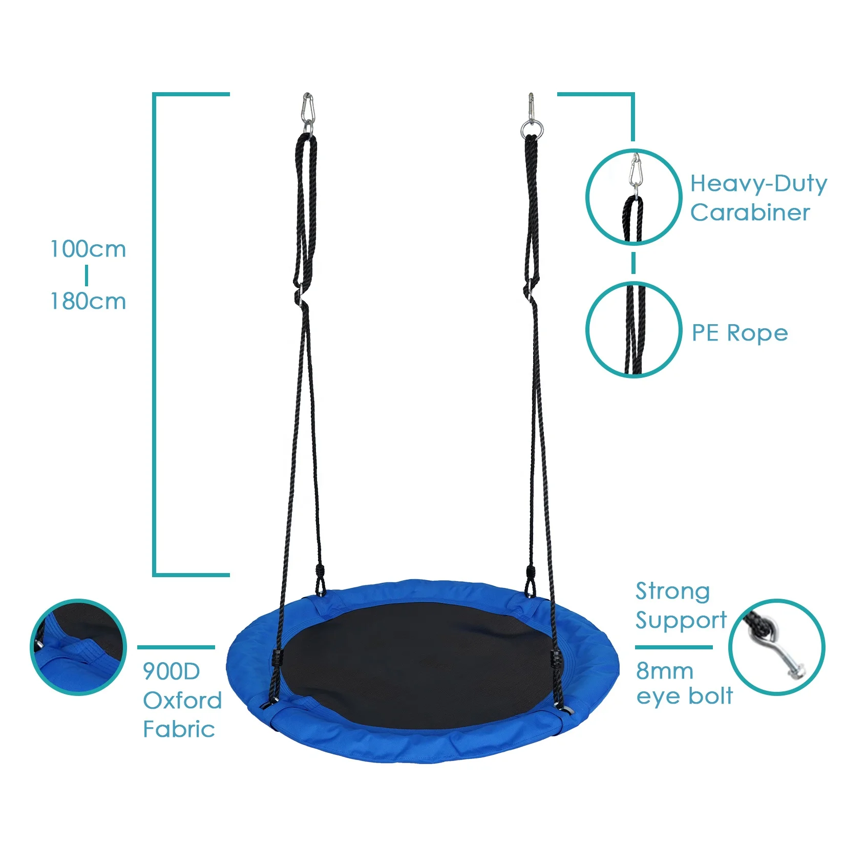 Children Garden Playground School Courtyard Adjustable Blue Hanging Rope Saucer Swing Outdoor Round Swing