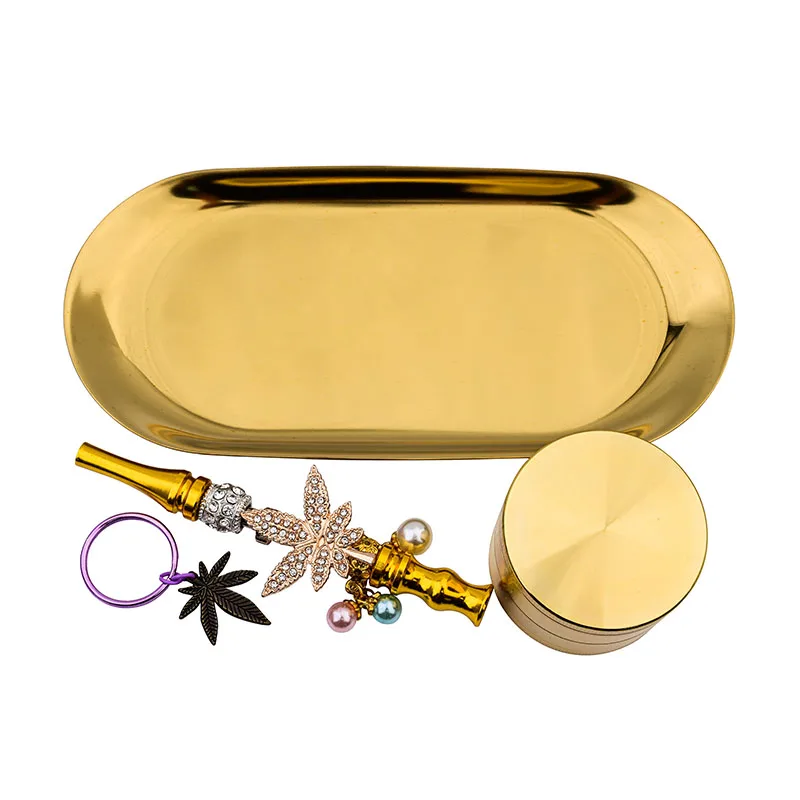 Custom Logo New 4 Layer Smoke Grinder with hookah tips rolling serving tray set