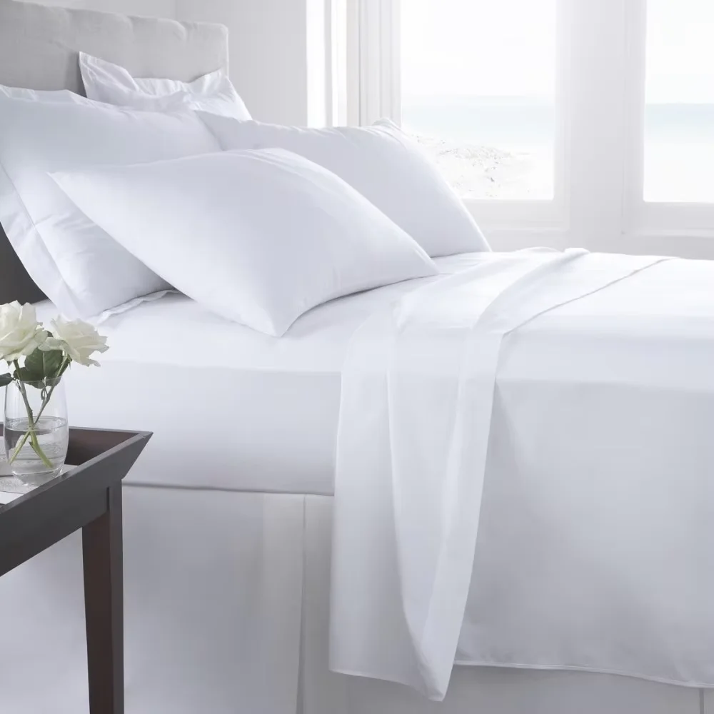 Factory OEM 5 Star Hotel Quality Bed Fitted Sheet King Queen Size 100% Cotton Bedsheet Luxury White Bed Sheets
