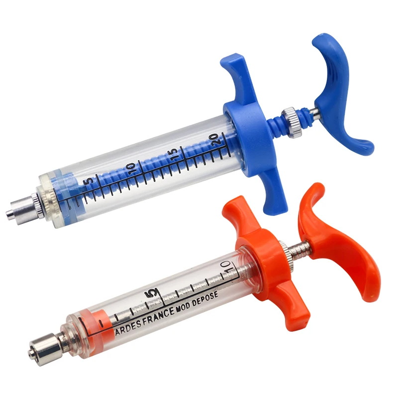 Blue and Orange TPX Continuous Veterinary Syringe Plastic Steel Veterinary Metal Syringe Veterinary