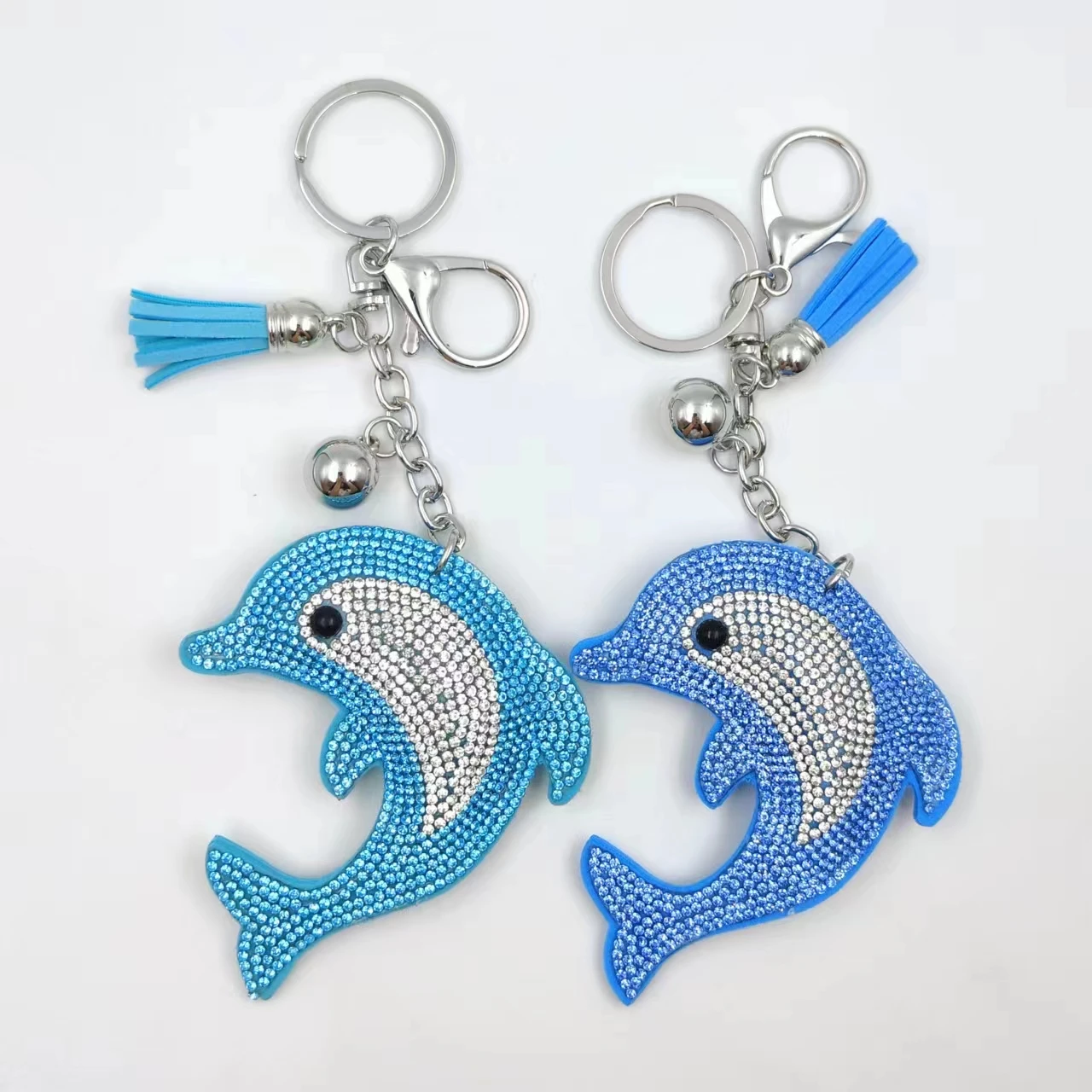 Fashionable Double Color Dolphin Rhinestones Bag Accessories Charms Marine Animals Keychains