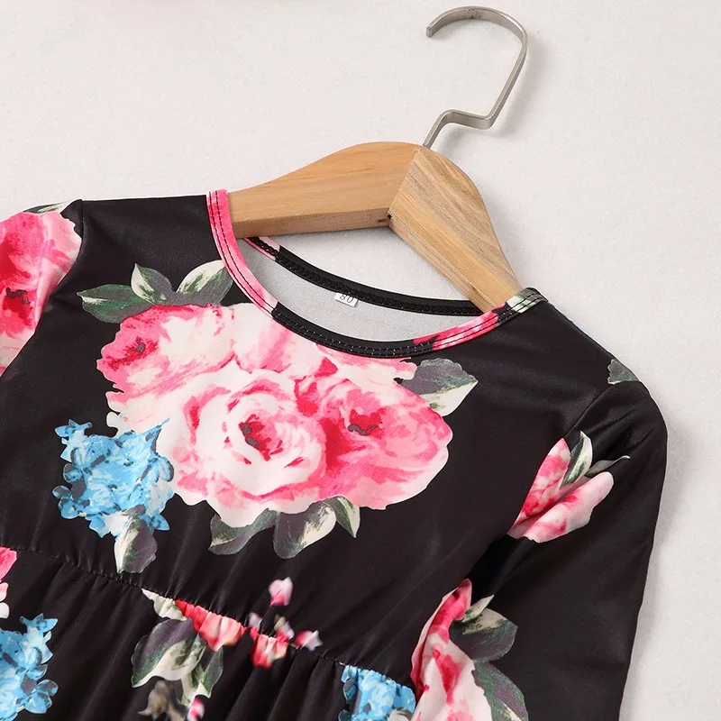 2022 popular long sleeve fall country style floral long dresses mommy and me dresses