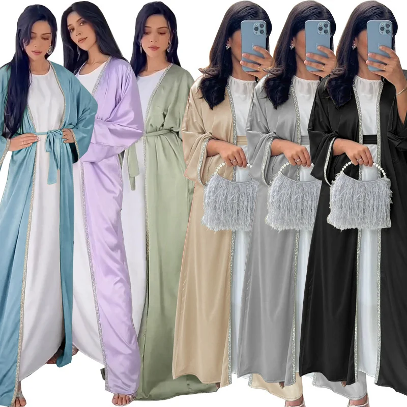 Saudi Arabia Abaya Designs 2023 Robe Femme Women Islamic Clothing Dress and Open Kaftan Wholesale Price Summer 2 Pieces Set 1000