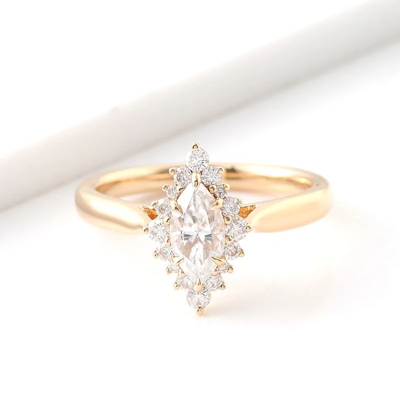 Firstmadam Unique14K Gold Wedding Ring Marquise Cut Diamond Ring Moissanite Halo Ring For Women