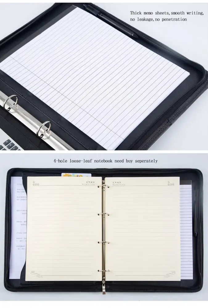 
New fashion Zipper Binder A4 Cardboard Leather Document File Folder With Calculator and Handle for Promotion 