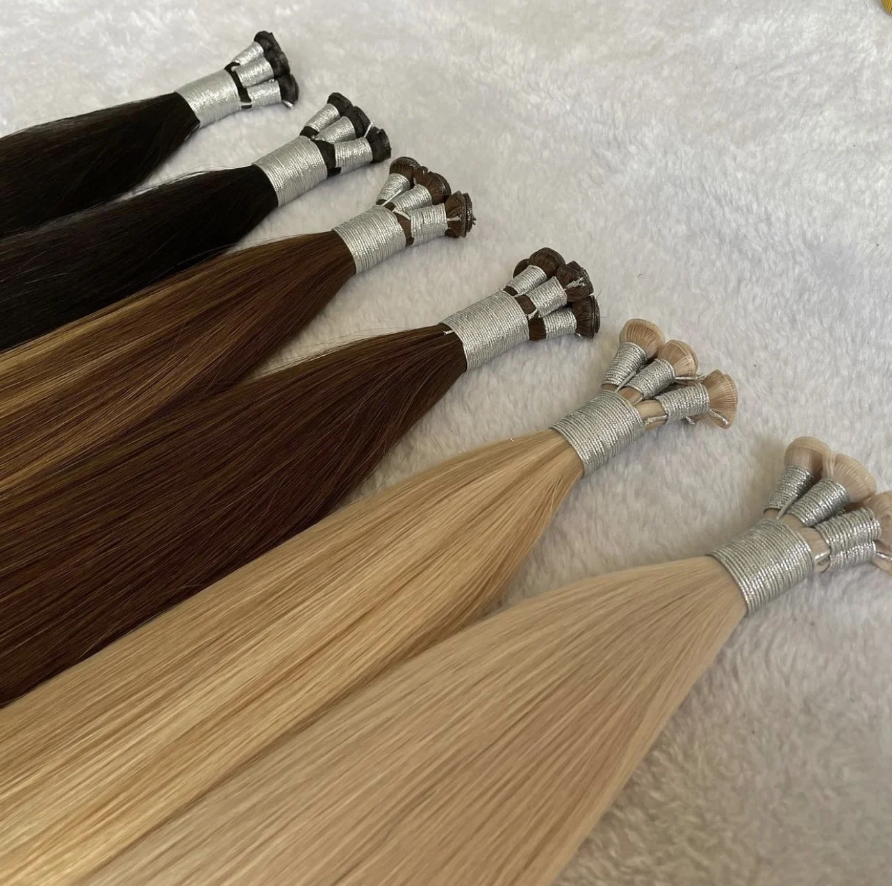 Genius wefts double drawn virgin full cuticle intact human hair Manufacturer Unprocessed Russian hair hand tied weft 2.0 12a