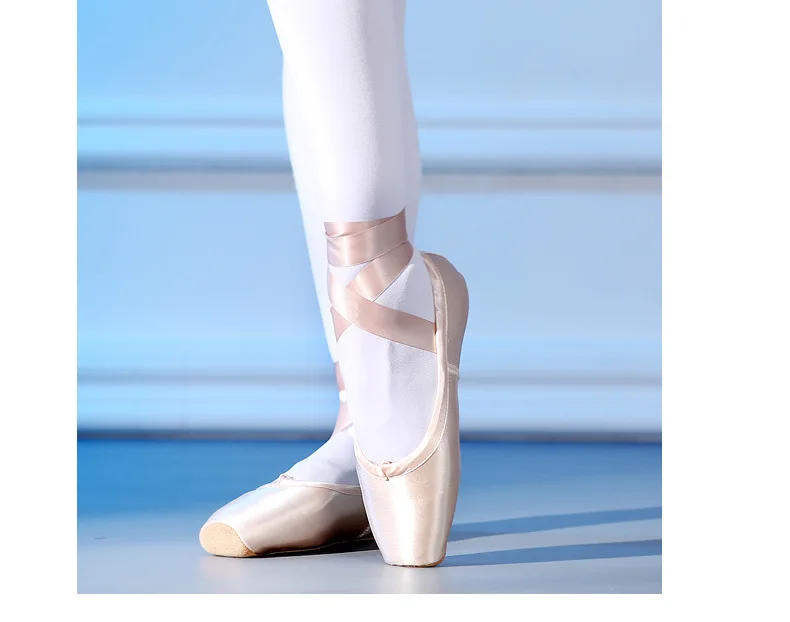 Professional satin Soft Ballet Pointe Shoes with Ribbons leather tips ballet pointed dance slippers customized