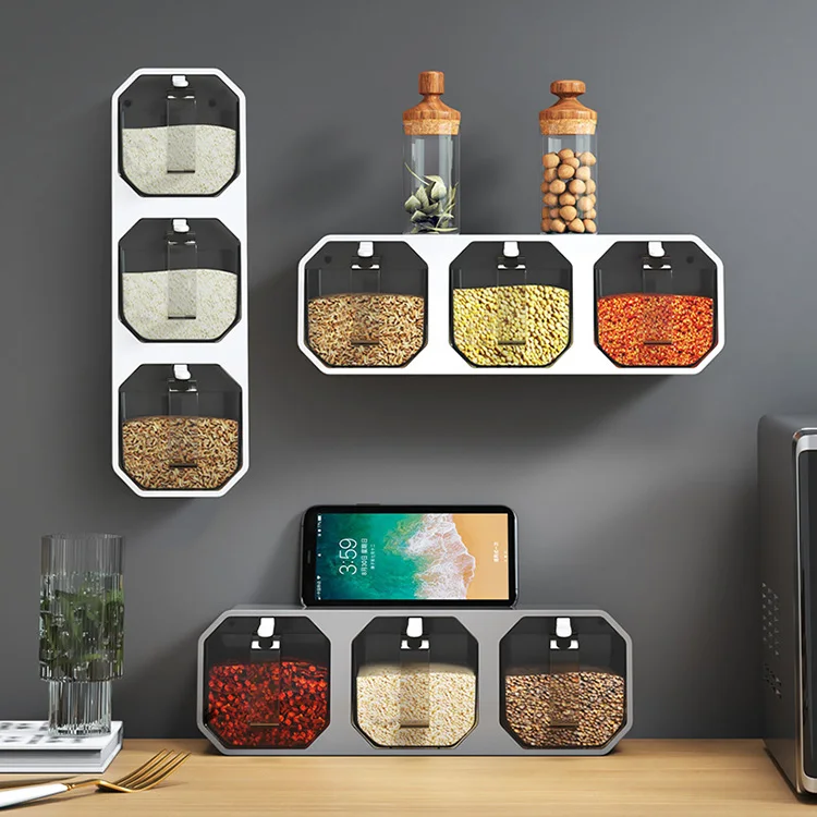 Оптовая продажа кухонный пластиковый настенный приправа квадратный шестиугольник контейнеры для хранения коробка герметичный 150 мл емкости