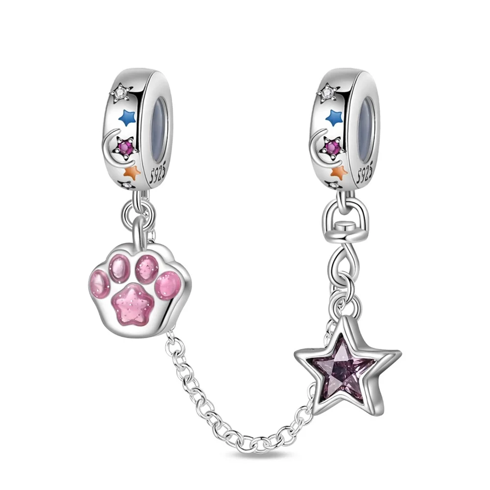New Original Owl Key Rose Cat Claw Rainbow Safety chain charm beads 925 Sterling Silver charm DIY Bracelet for women jewelry