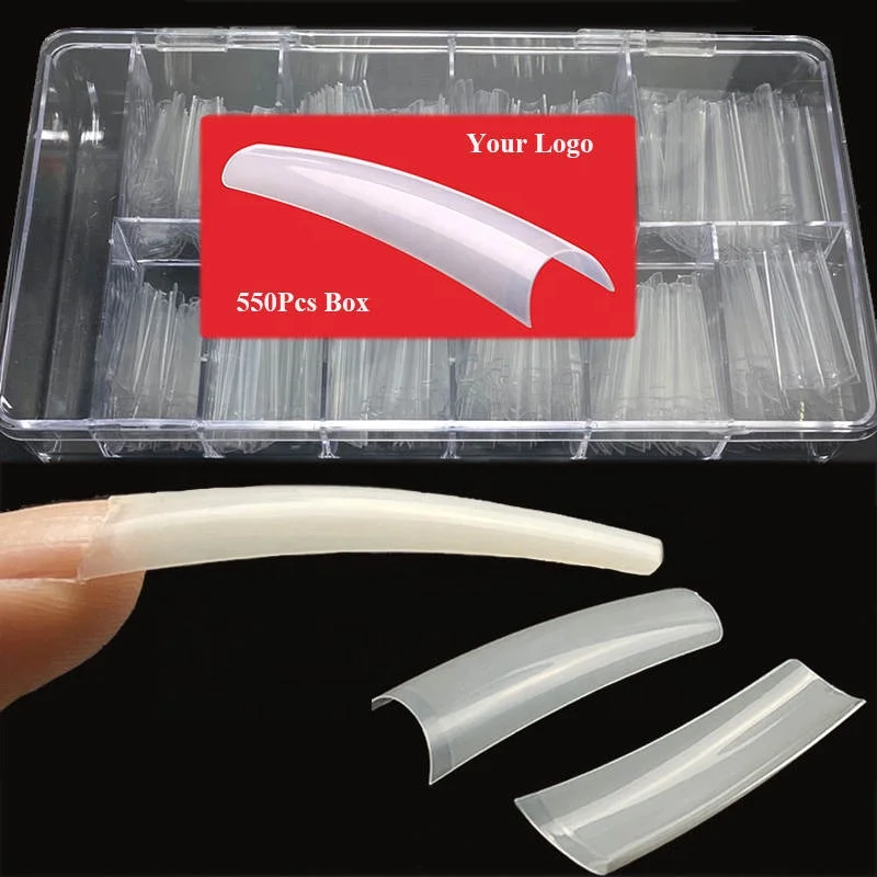Private Label 495/ 550Pcs XXL Straight Pipe Curved Nail Tips Coffin Nail Tips French Square XXL Long Nails