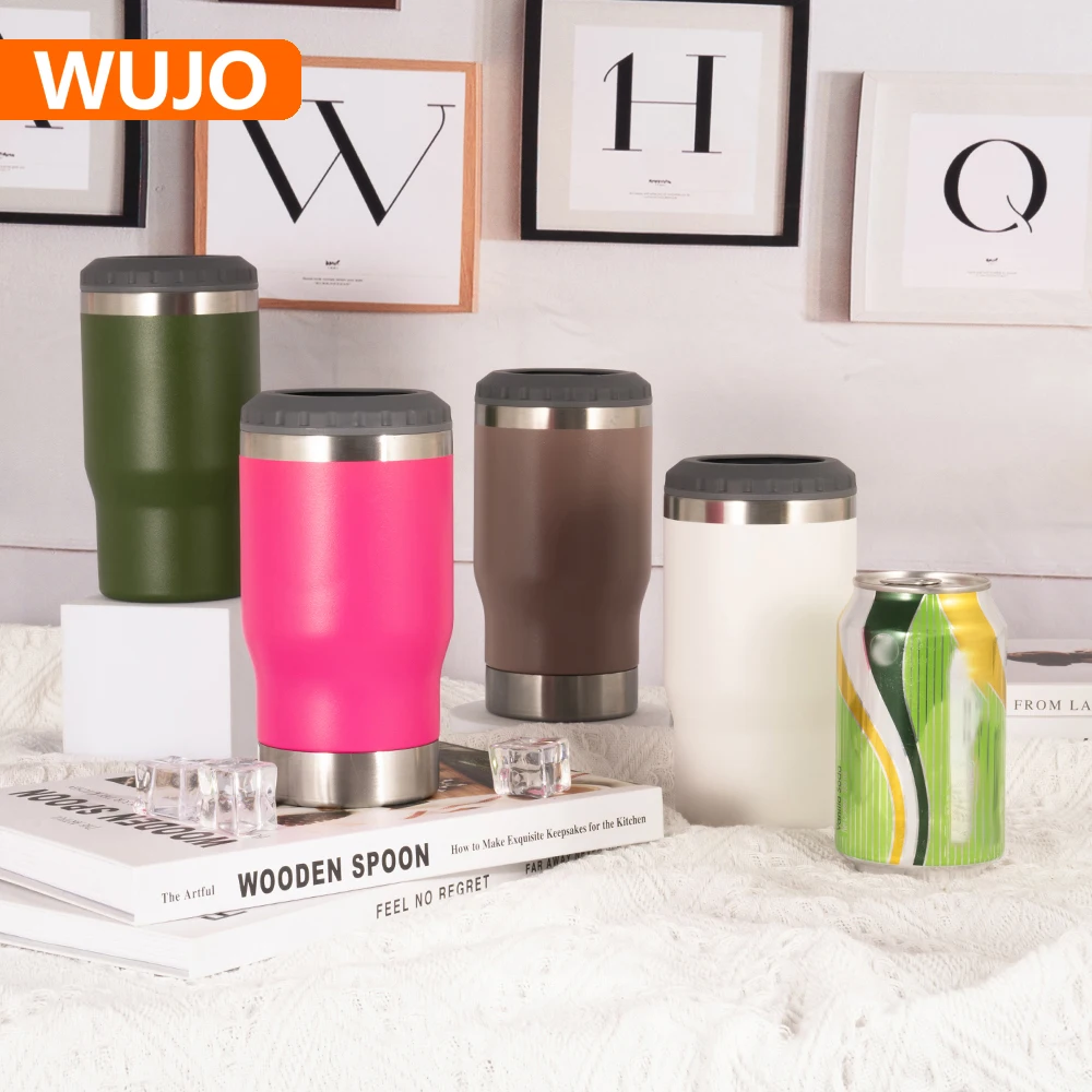 Customized 4-In-1 Stainless Steel Tumbler Double Wall Vacuum Coffee Mug Wine Tumbler Beer Can Cooler With Lid