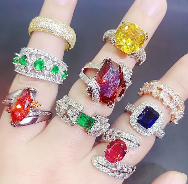 jewelry ring mixed wholesale crystal color zirconium ring heavy industry micro-inlaid S925 silver gemstone explosion ring