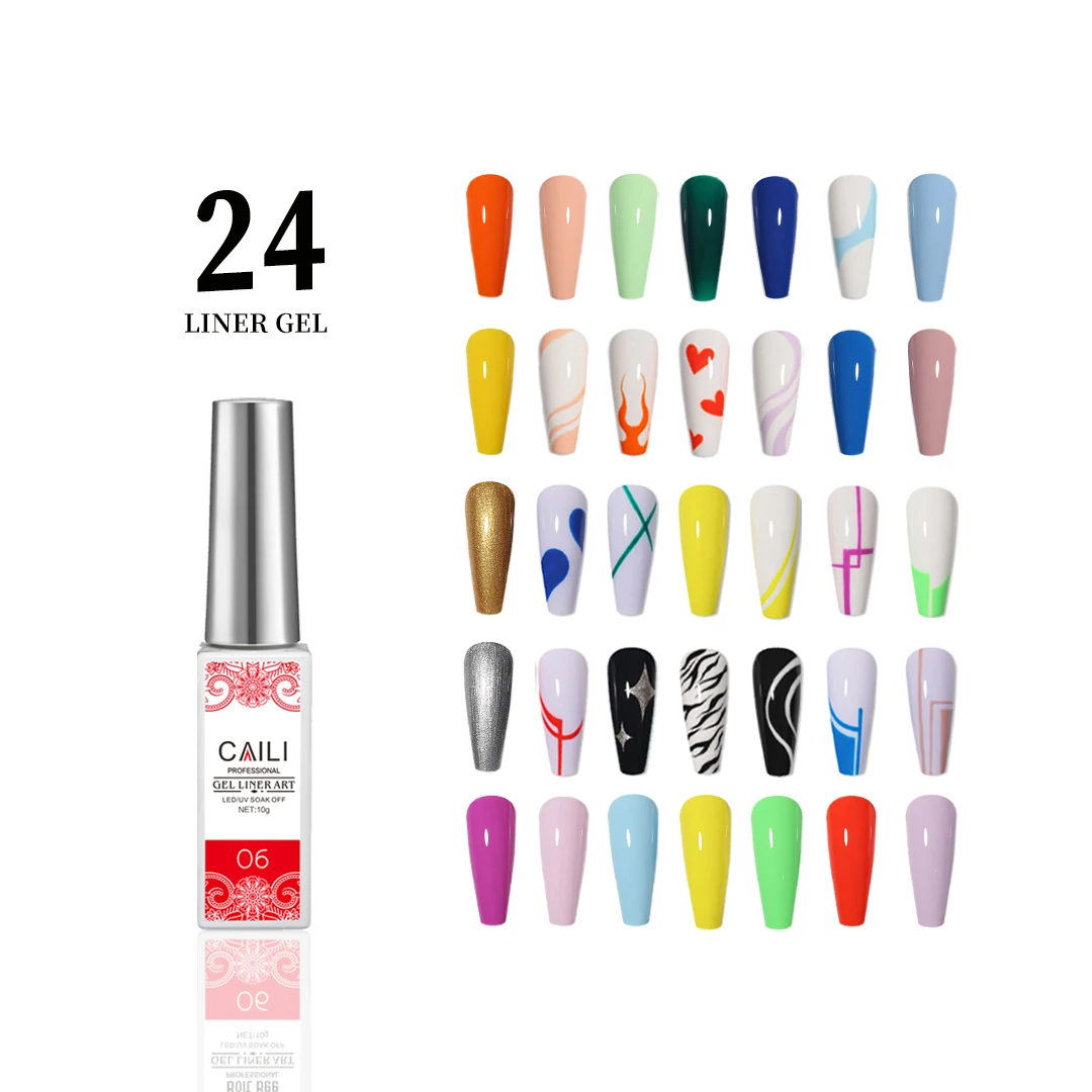 Caili UV Gel Nail Supplies Professional Custom Cross-border E-commerce Top Selling Nail Art Liner Painting 24pcs  Gel Liner Set
