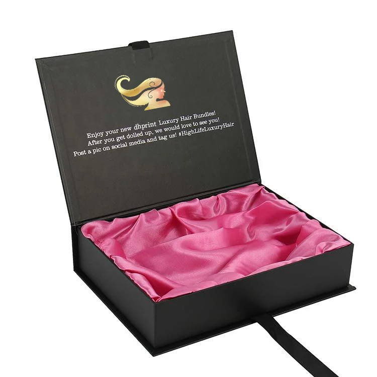 Beautiful Premium Gold Foil Stamping Logo Magnetic Closure Rigid Gift Boxes For Wig With Satin Fabric Insert
