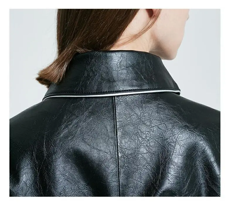 YRP011 Upmarket Chic Style PU Leather Cropped Bomber Jacket High-end Synthetic Leather Blouson