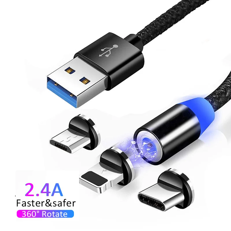 Amazon 1 м 2 м OEM 3 в 1 Магнитный зарядный кабель 360 Usb Type C микро-кабель Магнитный usb-кабель