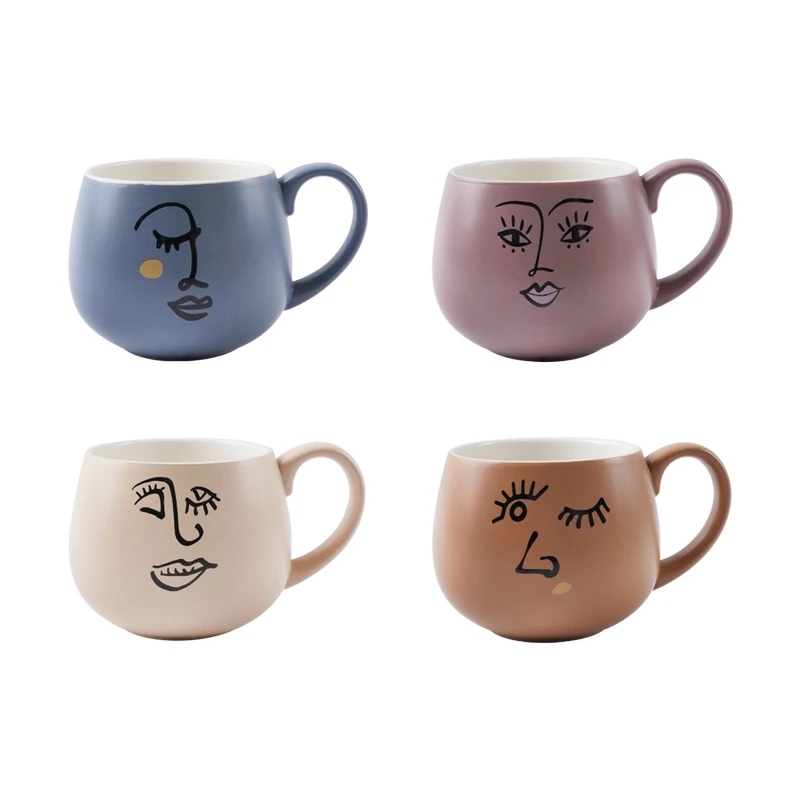 Nordic Minimalist Line Abstract Art Ceramic Matte and Glossy Belly Coffee Milk Mug